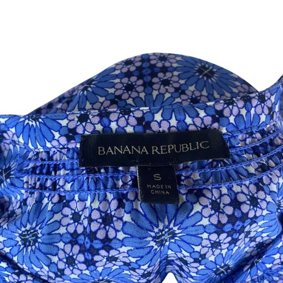 Banana Republic Womens Blue Floral-Print Long-Sleeve Blouse  Size S - Picture 5 of 6